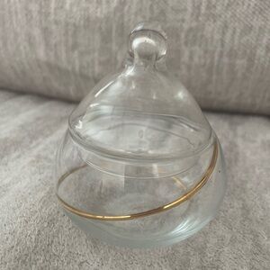 Clear hand blown Glass Jar with Gold Accent vintage